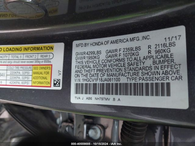 Photo 8 VIN: 1HGCV1F18JA061100 - HONDA ACCORD 