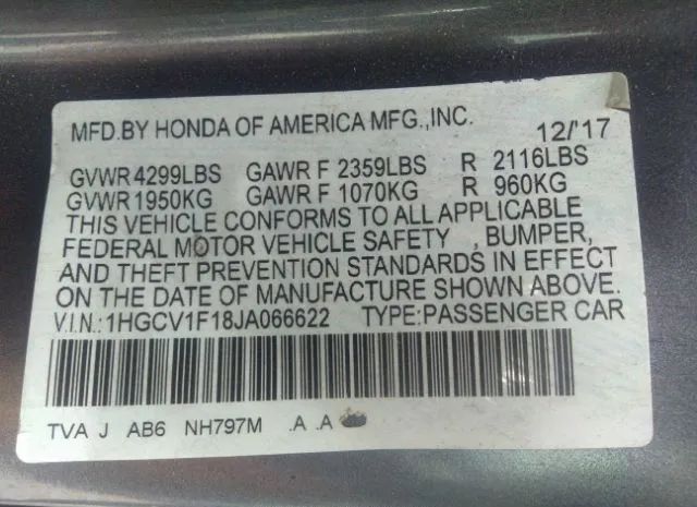 Photo 8 VIN: 1HGCV1F18JA066622 - HONDA ACCORD SEDAN 