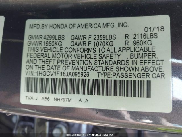 Photo 8 VIN: 1HGCV1F18JA095926 - HONDA ACCORD 