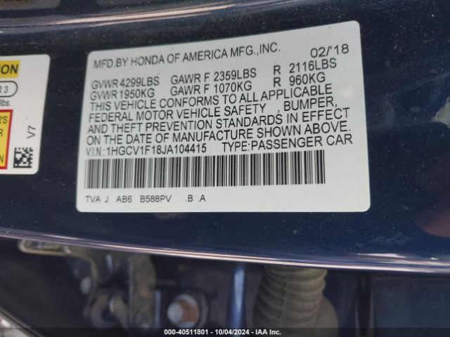 Photo 8 VIN: 1HGCV1F18JA104415 - HONDA ACCORD 