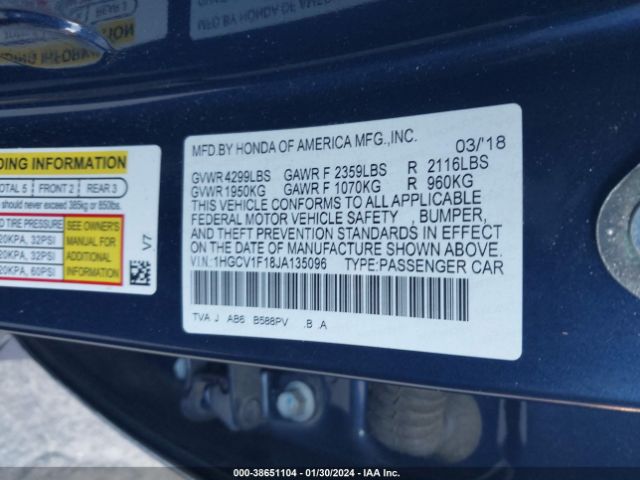 Photo 8 VIN: 1HGCV1F18JA135096 - HONDA ACCORD 