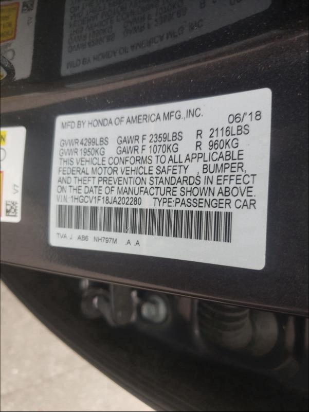 Photo 9 VIN: 1HGCV1F18JA202280 - HONDA ACCORD 