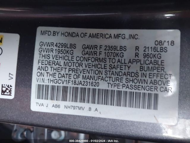 Photo 8 VIN: 1HGCV1F18JA231620 - HONDA ACCORD 