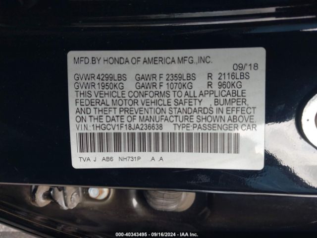 Photo 8 VIN: 1HGCV1F18JA236638 - HONDA ACCORD 