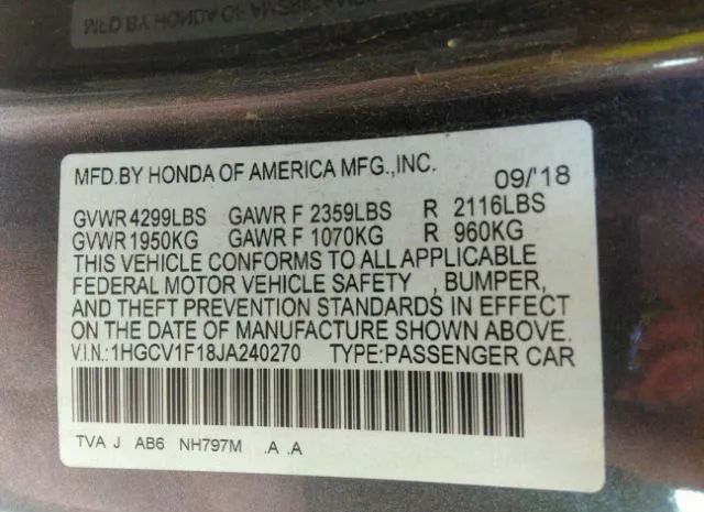 Photo 8 VIN: 1HGCV1F18JA240270 - HONDA ACCORD SEDAN 