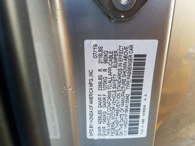 Photo 9 VIN: 1HGCV1F18KA135942 - HONDA ACCORD LX 