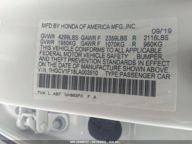 Photo 8 VIN: 1HGCV1F18LA003510 - HONDA ACCORD SEDAN 