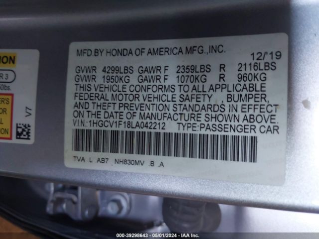 Photo 8 VIN: 1HGCV1F18LA042212 - HONDA ACCORD 