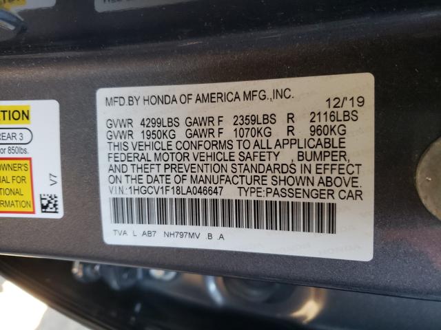 Photo 9 VIN: 1HGCV1F18LA046647 - HONDA ACCORD LX 