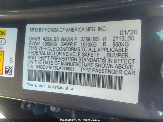 Photo 8 VIN: 1HGCV1F18LA049001 - HONDA ACCORD SEDAN 