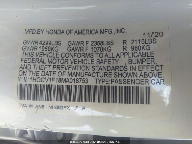 Photo 8 VIN: 1HGCV1F18MA018753 - HONDA ACCORD 