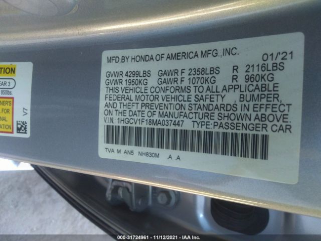 Photo 8 VIN: 1HGCV1F18MA037447 - HONDA ACCORD SEDAN 