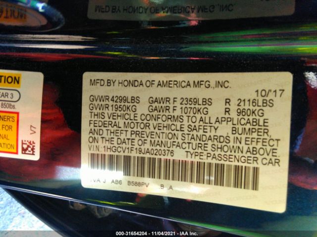 Photo 8 VIN: 1HGCV1F19JA020376 - HONDA ACCORD SEDAN 