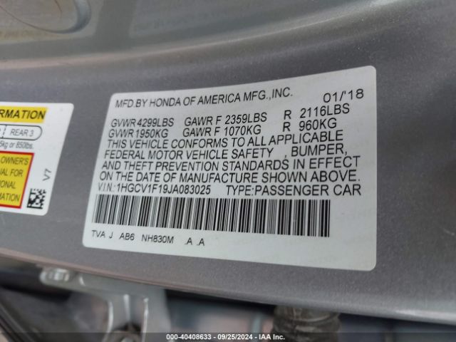 Photo 8 VIN: 1HGCV1F19JA083025 - HONDA ACCORD 