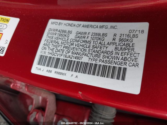 Photo 8 VIN: 1HGCV1F19JA214907 - HONDA ACCORD 