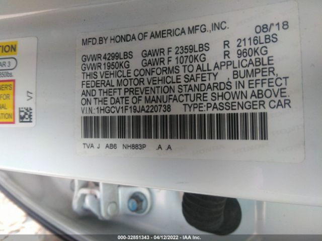 Photo 8 VIN: 1HGCV1F19JA220738 - HONDA ACCORD SEDAN 