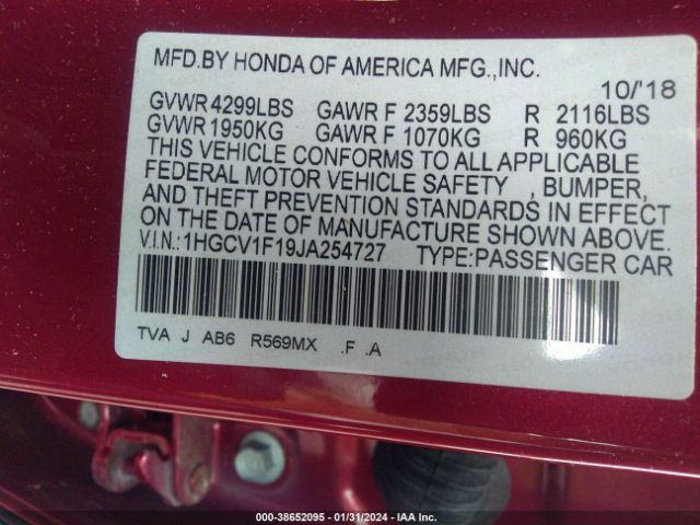 Photo 8 VIN: 1HGCV1F19JA254727 - HONDA ACCORD 