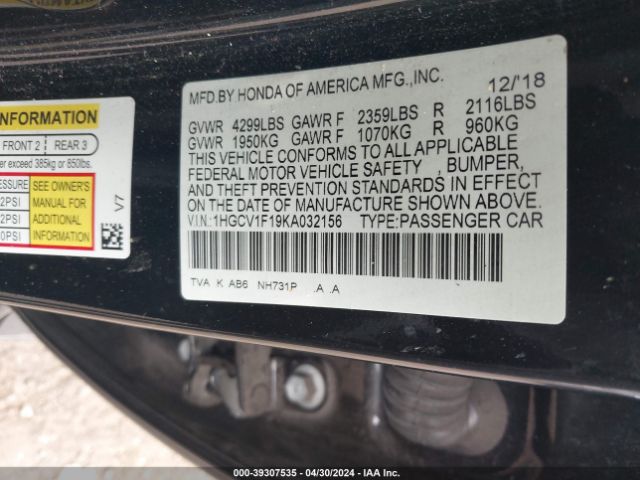 Photo 8 VIN: 1HGCV1F19KA032156 - HONDA ACCORD 