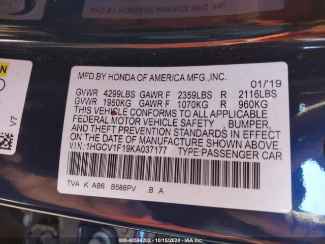 Photo 8 VIN: 1HGCV1F19KA037177 - HONDA ACCORD 