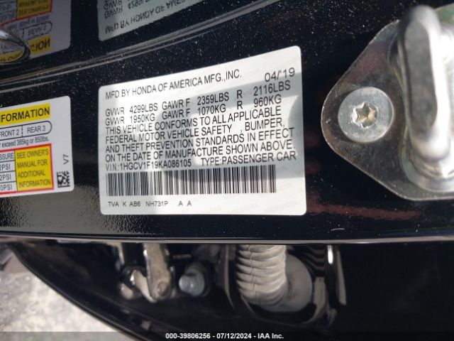 Photo 8 VIN: 1HGCV1F19KA086105 - HONDA ACCORD 