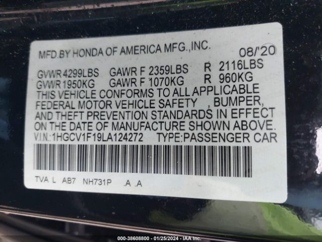 Photo 8 VIN: 1HGCV1F19LA124272 - HONDA ACCORD 