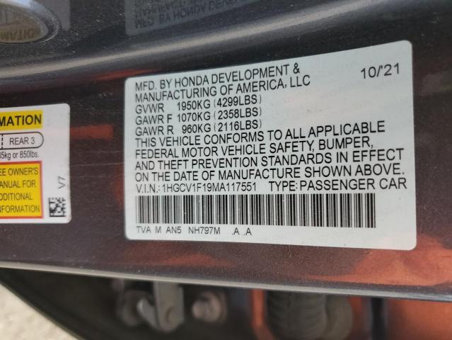 Photo 9 VIN: 1HGCV1F19MA117551 - HONDA ACCORD 