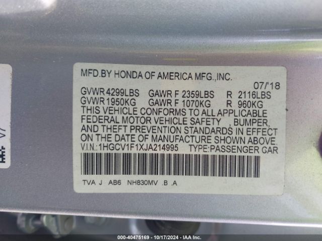 Photo 8 VIN: 1HGCV1F1XJA214995 - HONDA ACCORD 