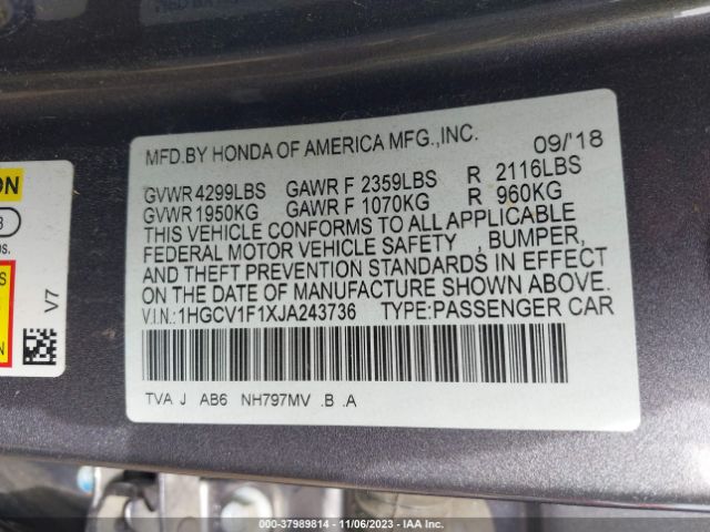 Photo 8 VIN: 1HGCV1F1XJA243736 - HONDA ACCORD 