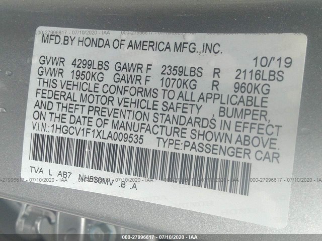 Photo 8 VIN: 1HGCV1F1XLA009535 - HONDA ACCORD SEDAN 