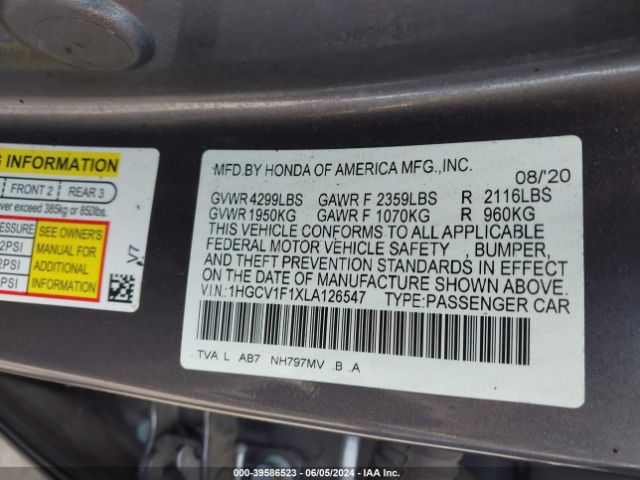 Photo 8 VIN: 1HGCV1F1XLA126547 - HONDA ACCORD 