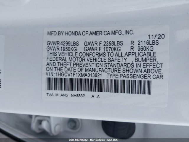 Photo 8 VIN: 1HGCV1F1XMA013621 - HONDA ACCORD 