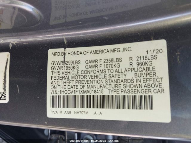 Photo 8 VIN: 1HGCV1F1XMA018415 - HONDA ACCORD 