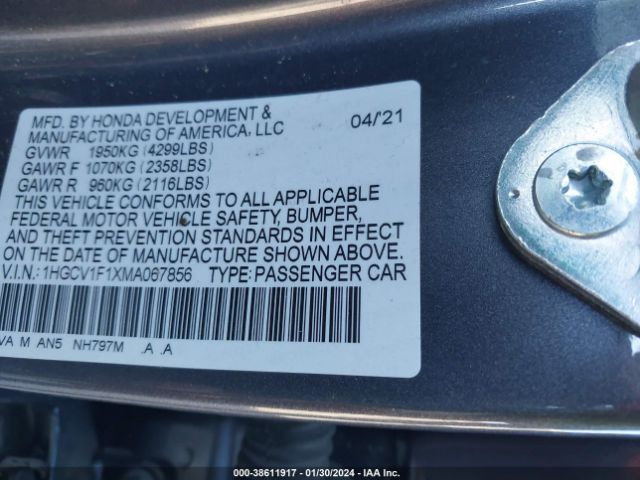 Photo 8 VIN: 1HGCV1F1XMA067856 - HONDA ACCORD 