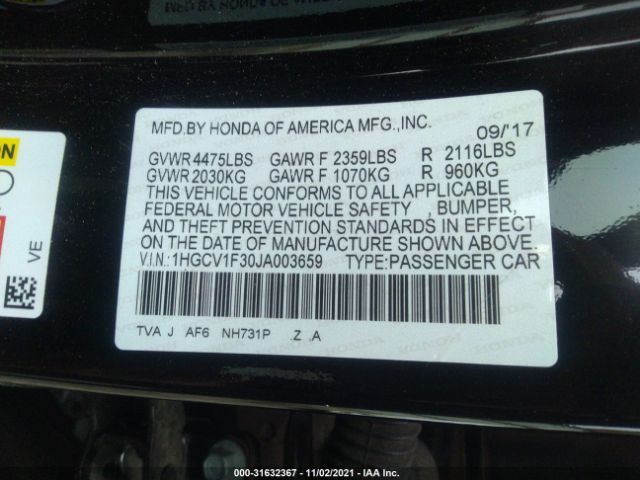 Photo 8 VIN: 1HGCV1F30JA003659 - HONDA ACCORD SEDAN 