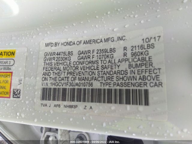 Photo 8 VIN: 1HGCV1F30JA010756 - HONDA ACCORD SEDAN 