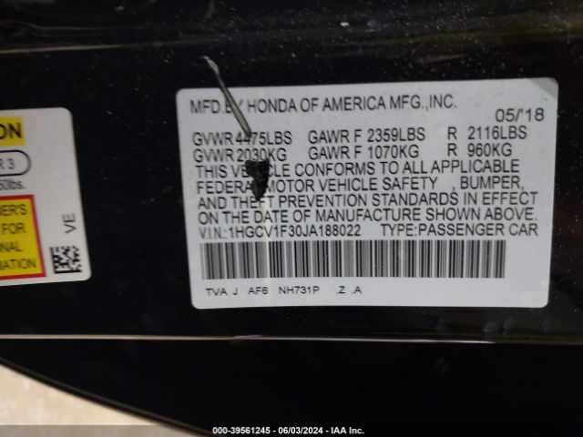 Photo 8 VIN: 1HGCV1F30JA188022 - HONDA ACCORD 