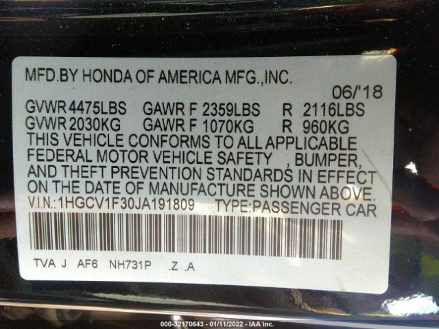 Photo 8 VIN: 1HGCV1F30JA191809 - HONDA ACCORD SEDAN 