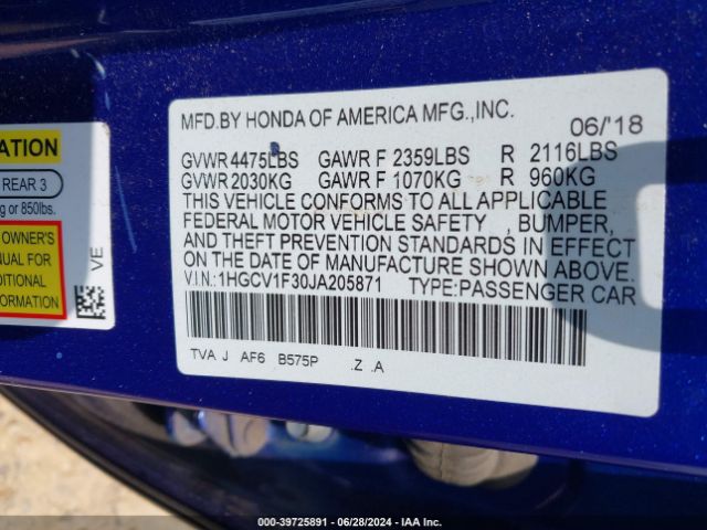 Photo 8 VIN: 1HGCV1F30JA205871 - HONDA ACCORD 