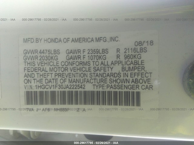 Photo 8 VIN: 1HGCV1F30JA222542 - HONDA ACCORD SEDAN 