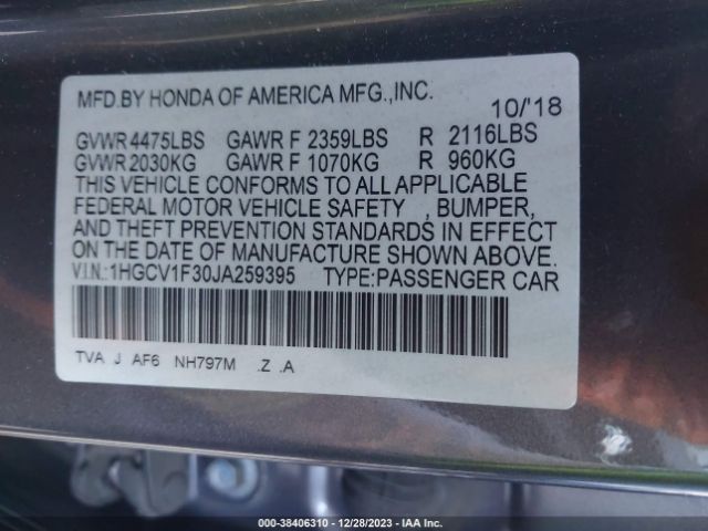 Photo 8 VIN: 1HGCV1F30JA259395 - HONDA ACCORD 