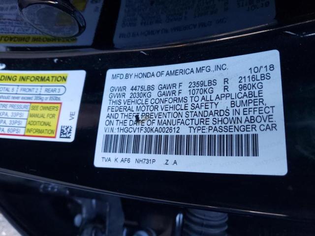 Photo 9 VIN: 1HGCV1F30KA002612 - HONDA ACCORD SPO 