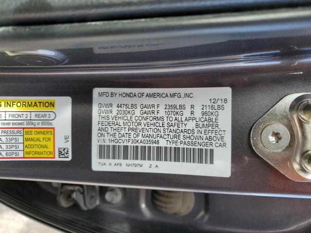 Photo 11 VIN: 1HGCV1F30KA035948 - HONDA ACCORD 