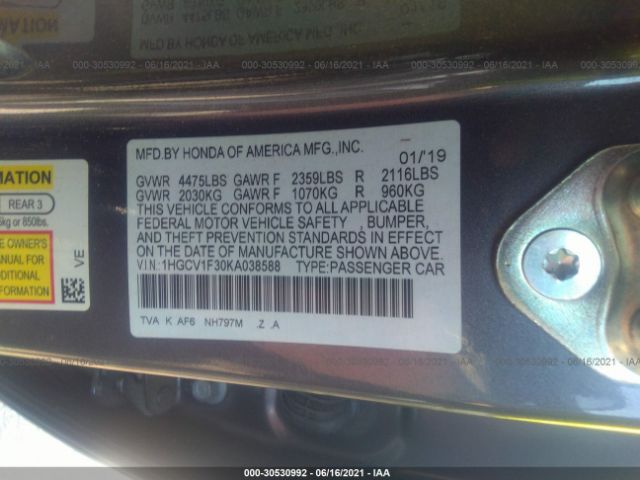 Photo 8 VIN: 1HGCV1F30KA038588 - HONDA ACCORD SEDAN 