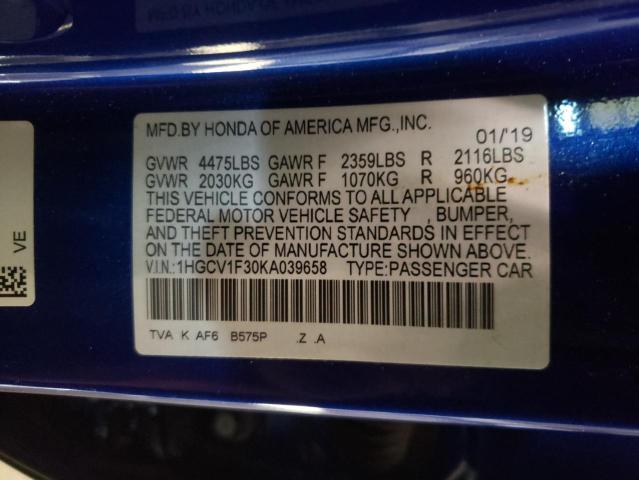 Photo 9 VIN: 1HGCV1F30KA039658 - HONDA ACCORD SPO 