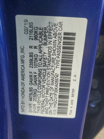 Photo 11 VIN: 1HGCV1F30KA059747 - HONDA ACCORD 