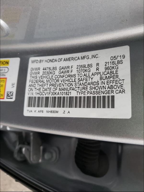 Photo 9 VIN: 1HGCV1F30KA101821 - HONDA ACCORD SPO 