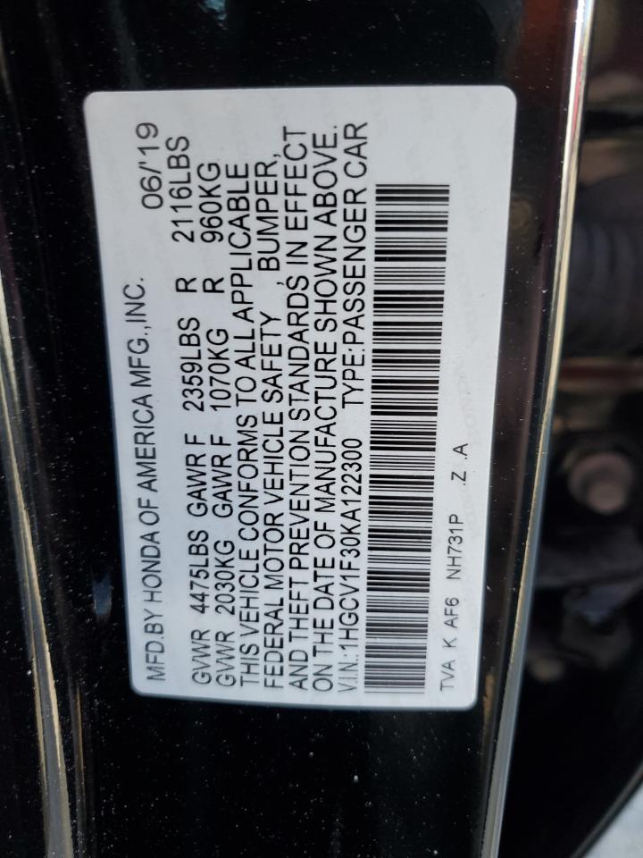 Photo 11 VIN: 1HGCV1F30KA122300 - HONDA ACCORD 