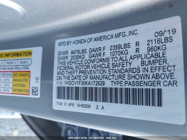 Photo 8 VIN: 1HGCV1F30KA172629 - HONDA ACCORD 