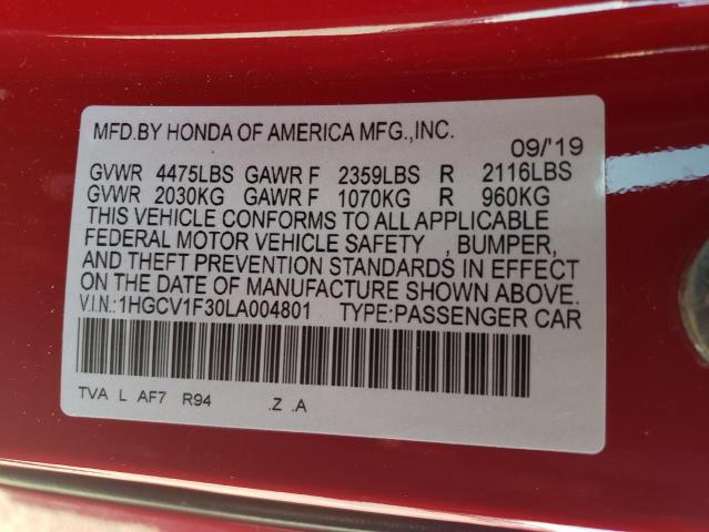 Photo 11 VIN: 1HGCV1F30LA004801 - HONDA ACCORD SPO 