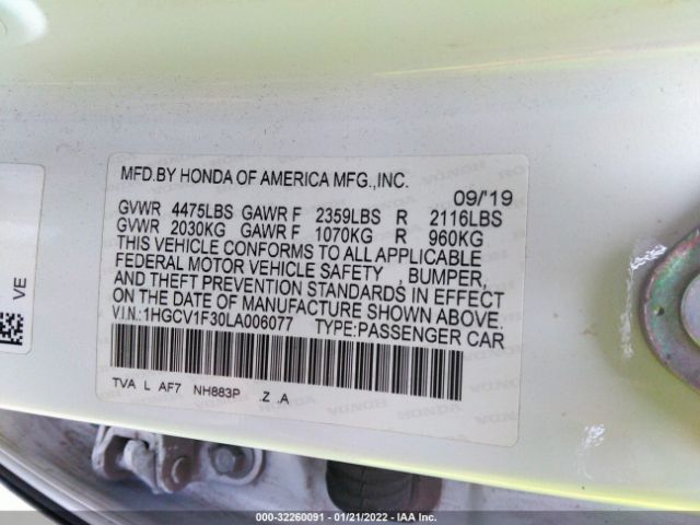 Photo 8 VIN: 1HGCV1F30LA006077 - HONDA ACCORD SEDAN 